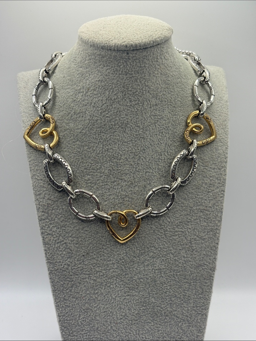 Brighton Al Fresco Silver and Gold Heart Link Necklace